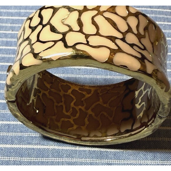 RARE Vintage Angélique de Paris Ivory Resin & Gold over Sterling Hinged‎ Cuff - Picture 5 of 9